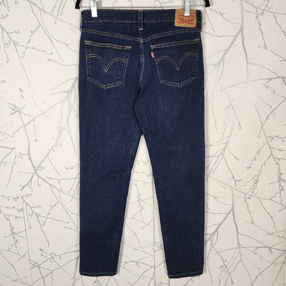 Levi's Dark Wash Stretch Denim Mid Rise Boyfriend Jeans - Picture 2 of 6